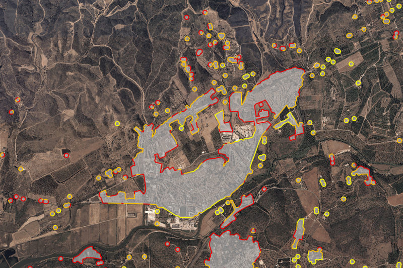 Carta conjuntural de interfaces de áreas edificadas 2020 em Silves