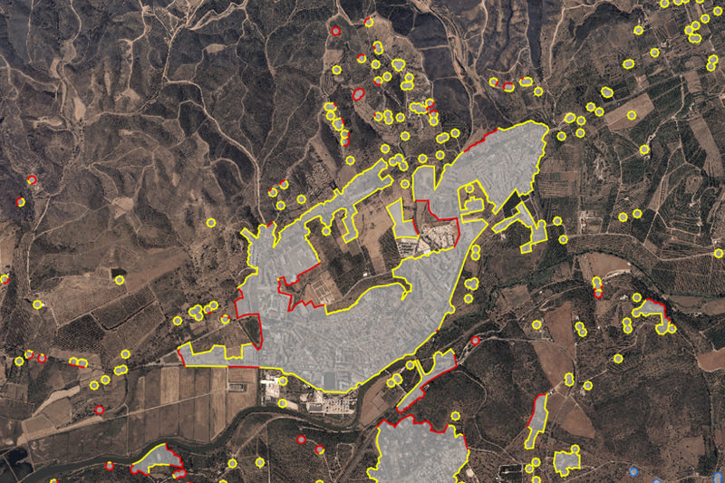 Carta estrutural de interfaces de áreas edificadas 2018 em Silves